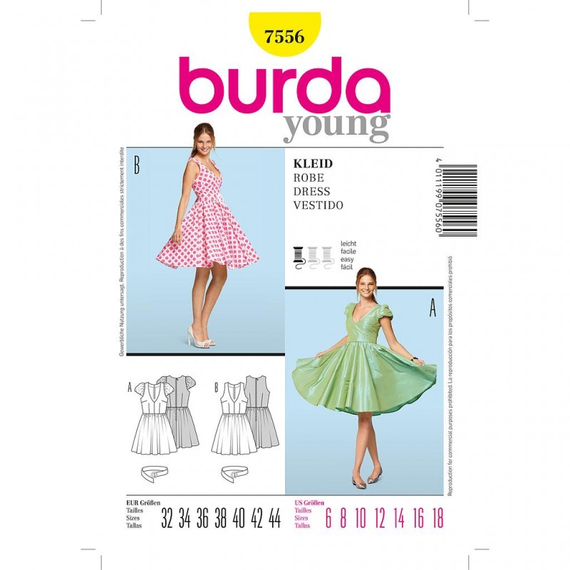 Patron Burda Style 7556 Robe 32/44