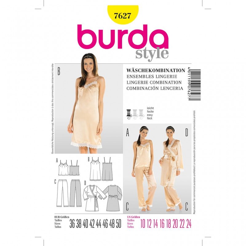 Patron Burda Style 7627 Combinaison Lingerie 36/50
