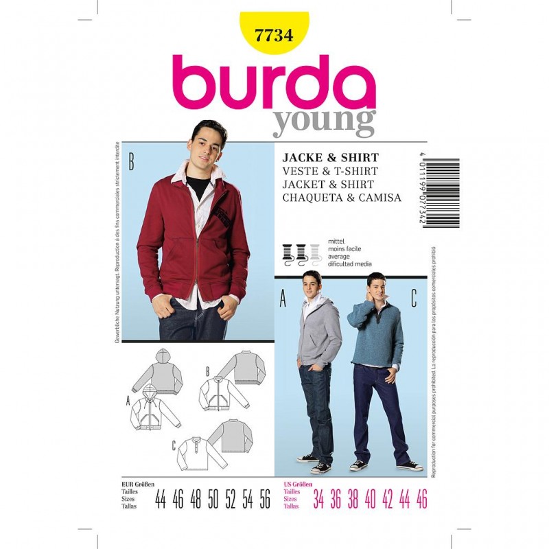 Patron Burda Style 7734 Veste Shirt 44/56