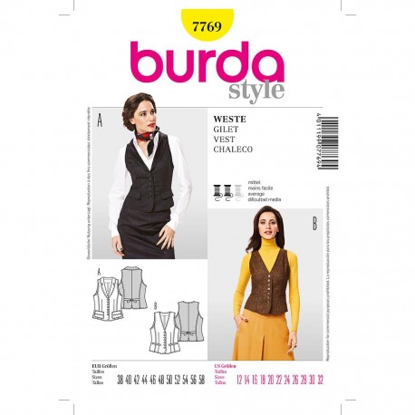 Patron Burda Style 7769 Style Gilet 38/58