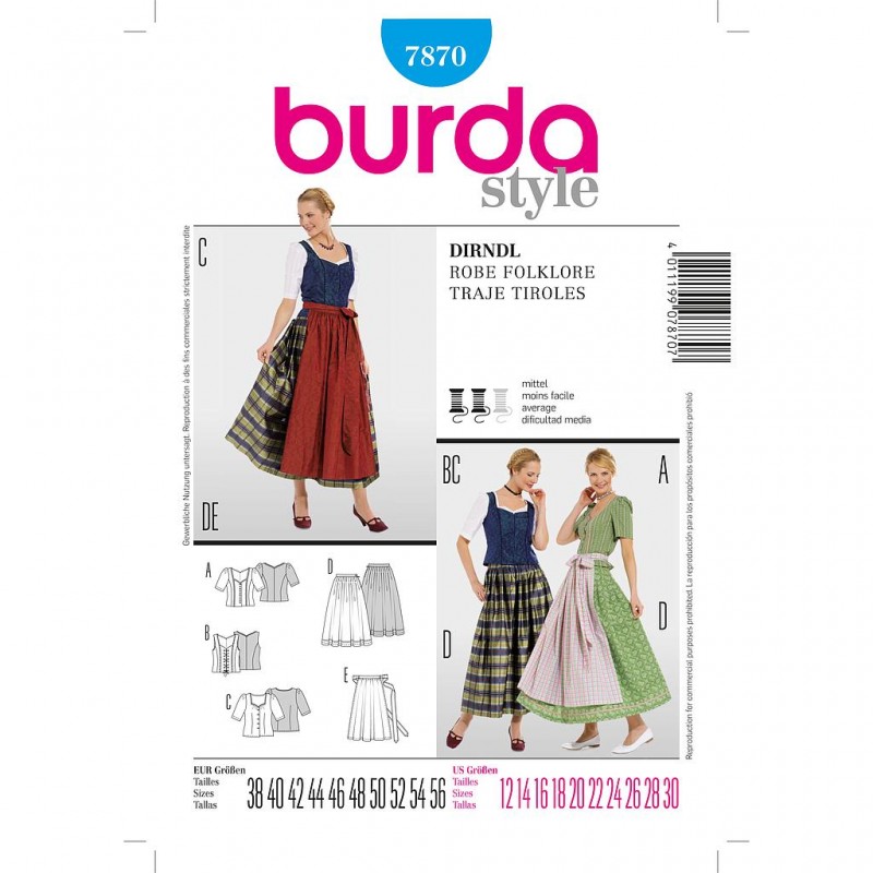 Patron Burda Style 7870 Dirndl 38/56