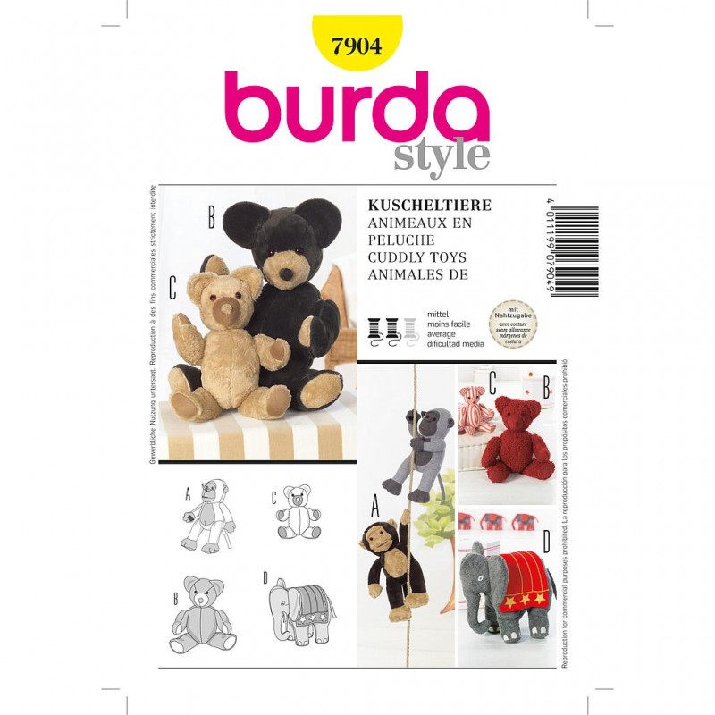 Patron Burda Créative 7904 Animaux en Peluche