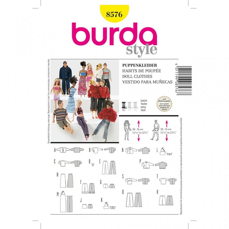 Patron Burda Style 8576 Vêtements de poupée