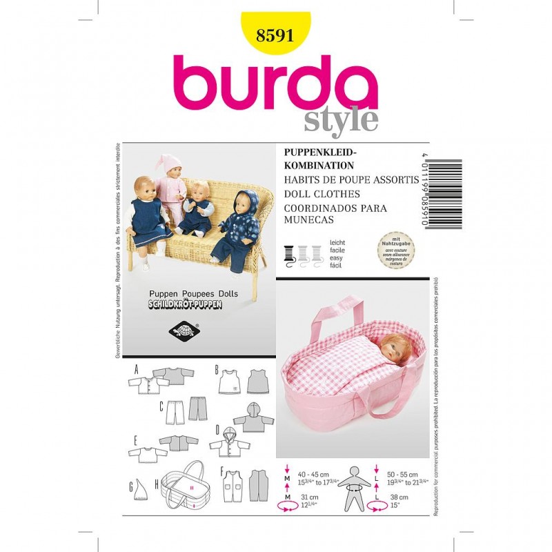 Patron Burda Créative 8591 Habits de Poupée M/L