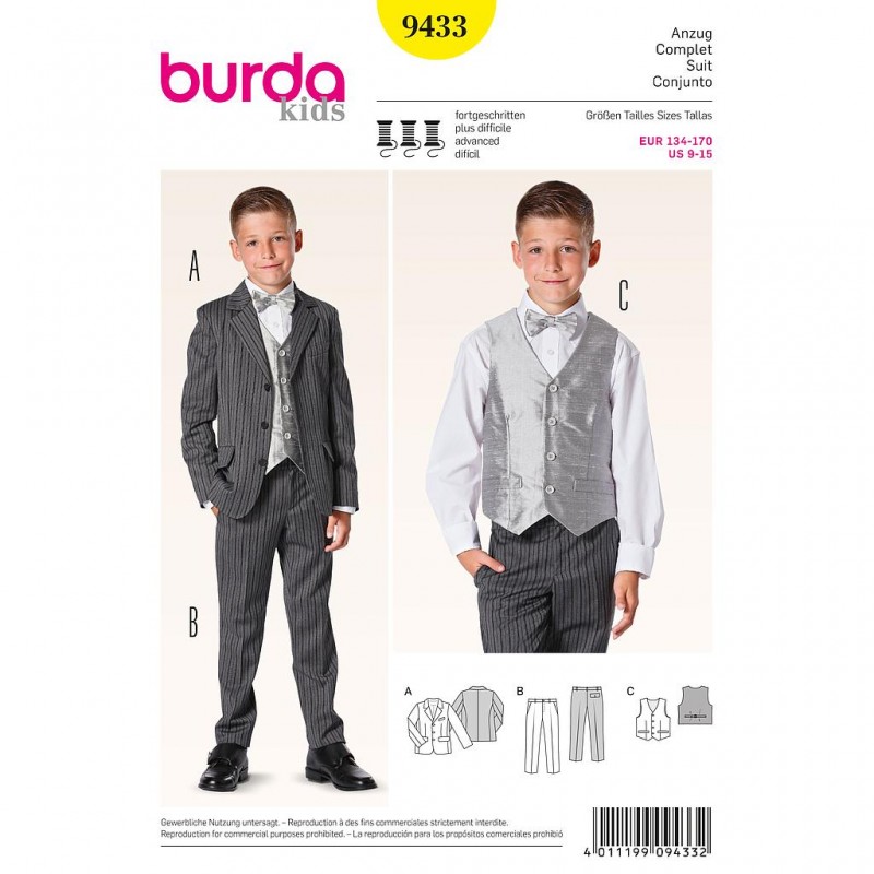 Patron Burda Kids 9433 Ensemble Costume 134/170