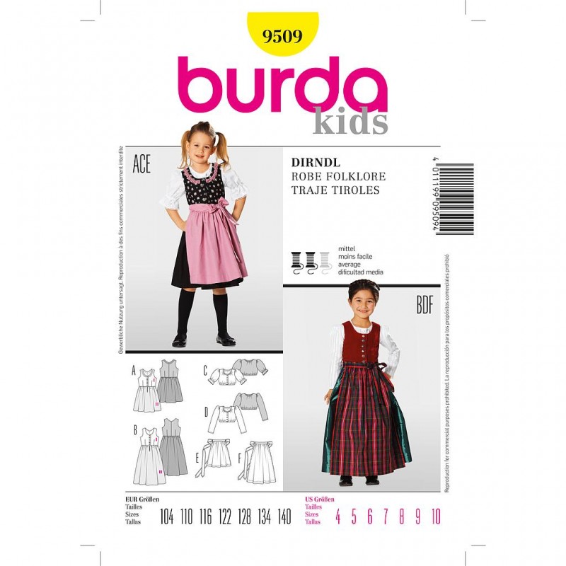 Patron Burda Kids 9509 Robe Folklore 104/140