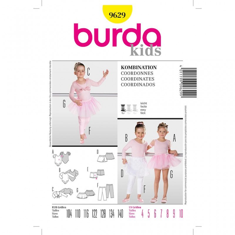 Patron Burda Kids 9629 Body Tutu Caleçon 104/140