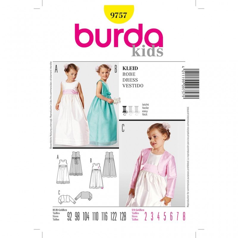 Patron Burda Kids 9757 Robe de Fête 92/128