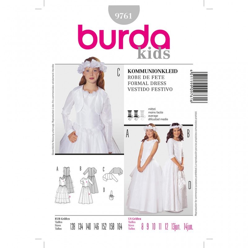 Patron Burda Style 9761 Robes de Communion 128/164