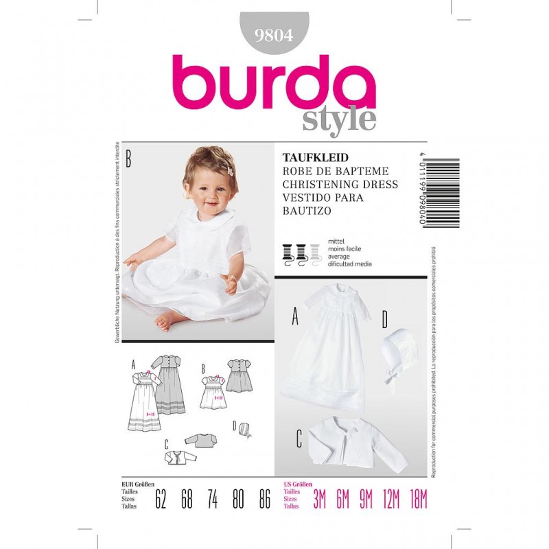 Patron Burda Kids 9804 Robe de Baptême 62/86