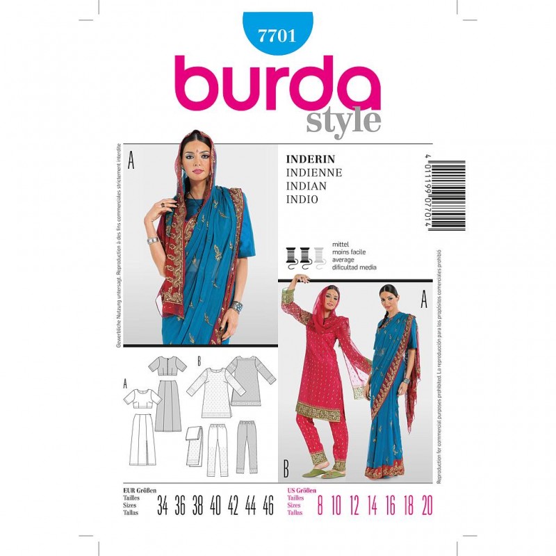 Patron Burda Style 7701 Historique Indienne 34/46