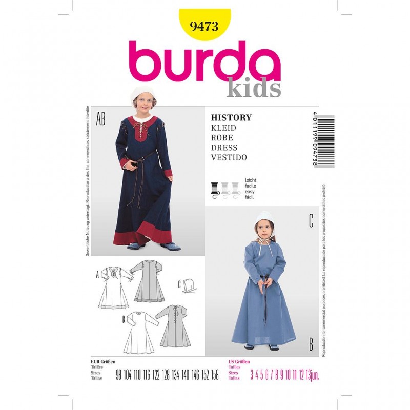 Patron Burda Historique 9473 Robe 98/158