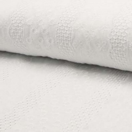 Tissu Broderie Anglaise Petit Motif Floral Blanc