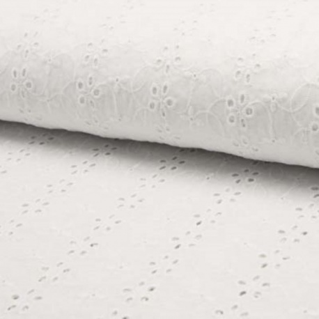 Tissu Broderie Anglaise Fleurs Blanc