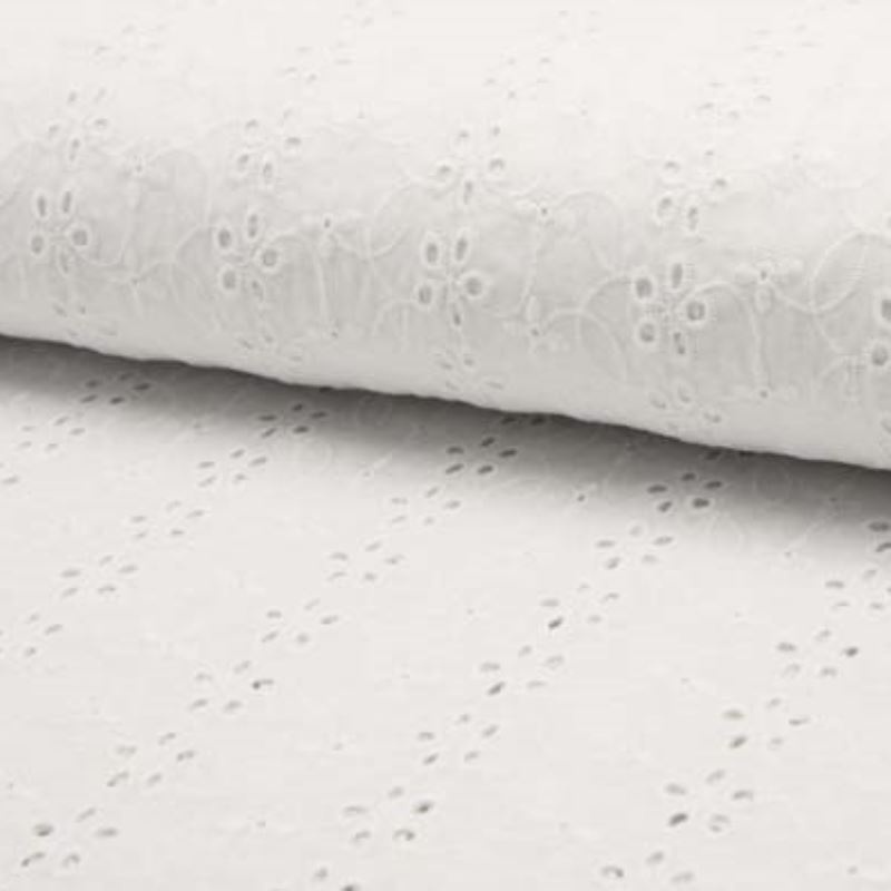 Tissu Broderie Anglaise Fleurs Blanc