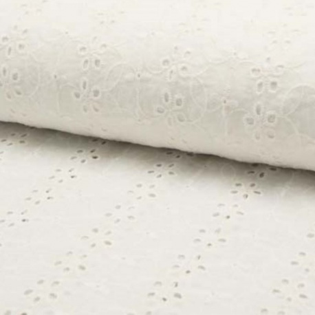 Tissu Broderie Anglaise Fleurs Ecru