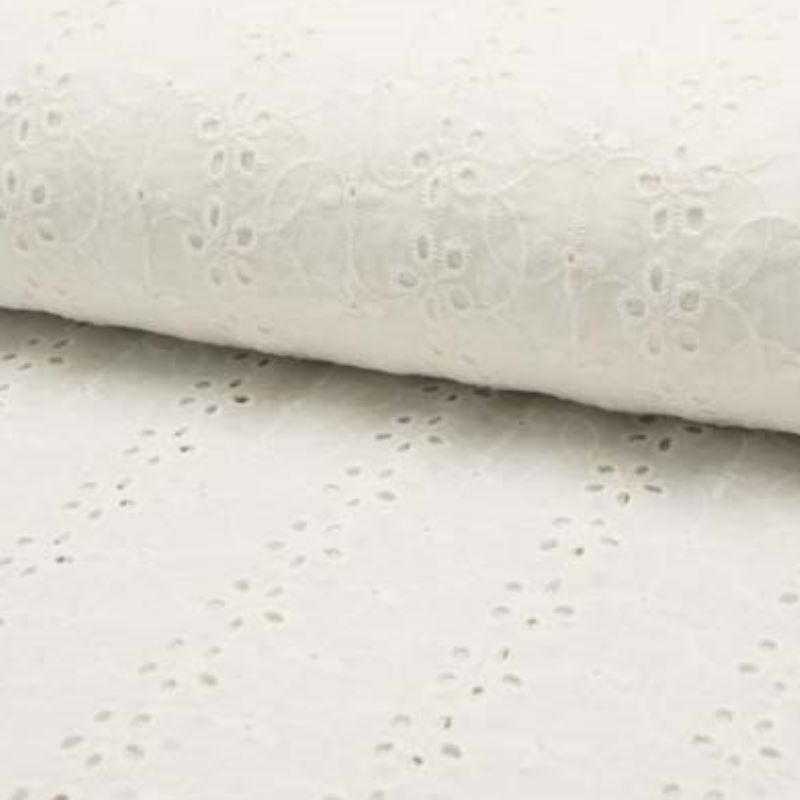 Tissu Broderie Anglaise Fleurs Ecru