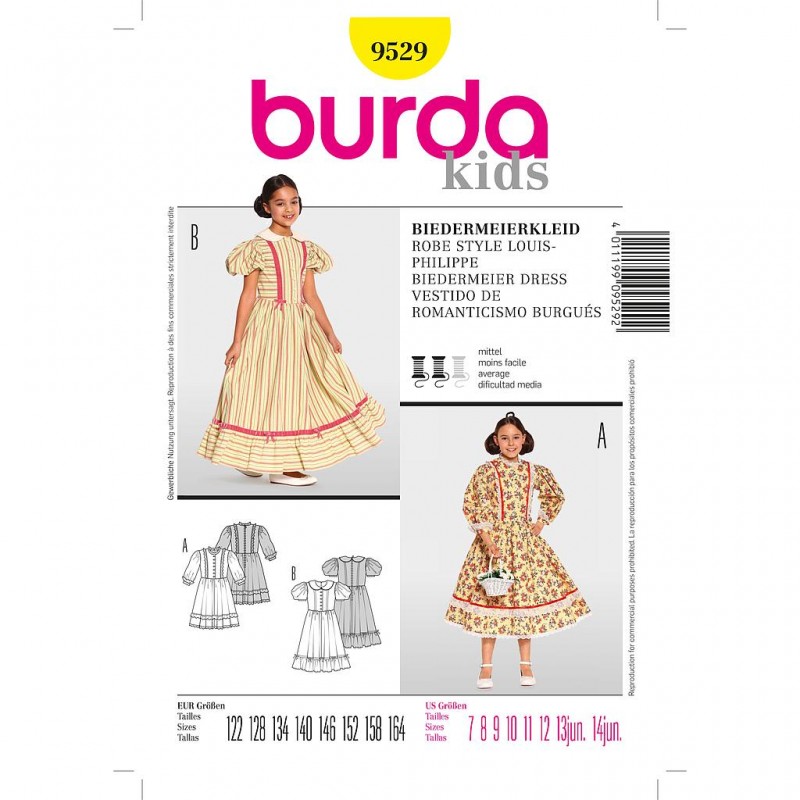 Patron Burda Historique 9529 Robe Style Louis Philippe 122/164