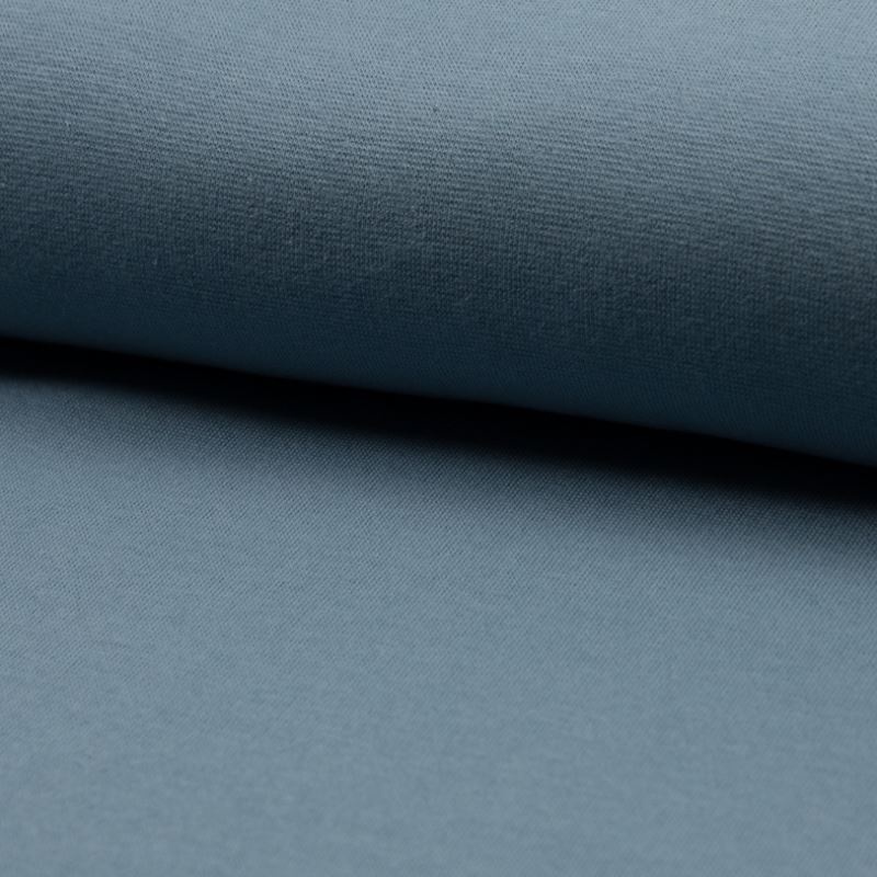 Tissu Bord Côte Coton Gratté Bio Uni Bleu Gris