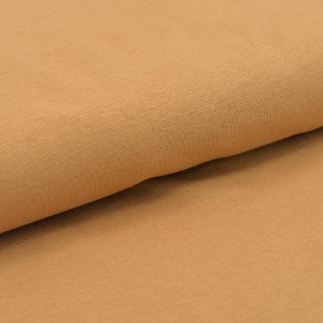 Tissu Bord Côte Coton Gratté Bio Uni Caramel