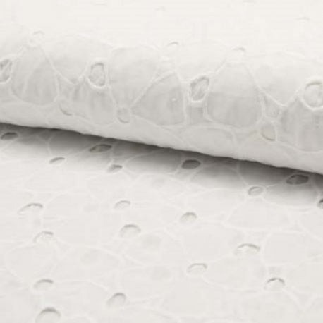 Tissu Broderie Anglaise Bouquet Blanc