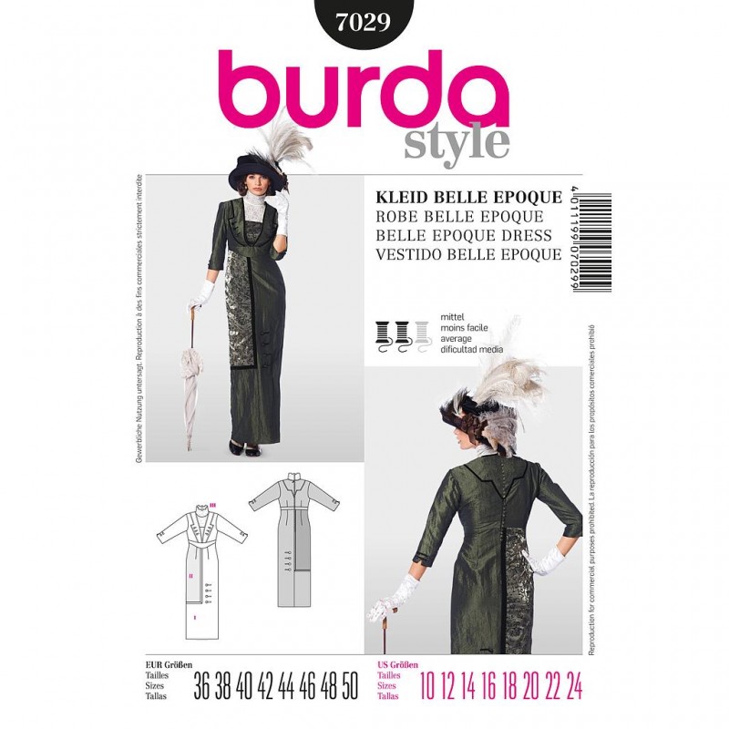 Patron Burda Style 7029 Robe Belle Epoque 36/50