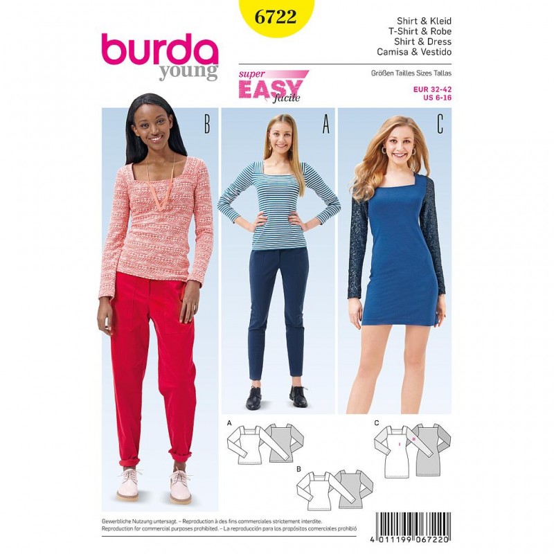 Patron Burda Style 6722 T-Shirt et Robe 32/42