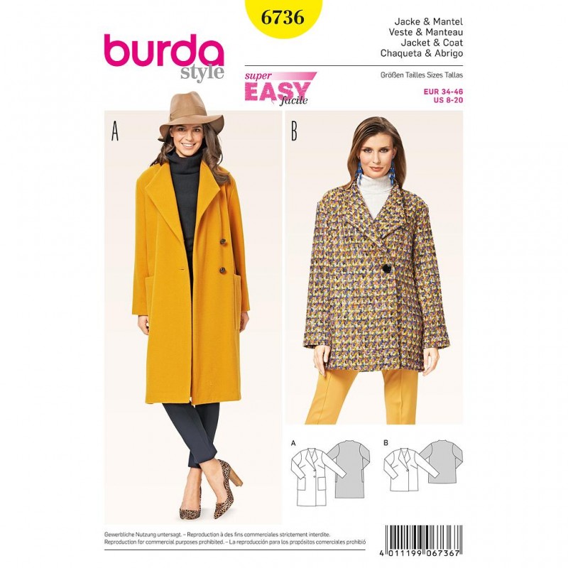 Patron Burda Style 6736 Veste et Manteau 34/46