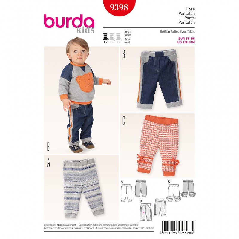 Patron Burda Kids 9398 Pantalon 56/86