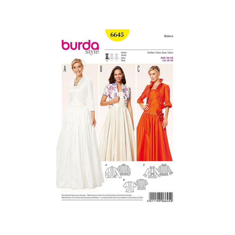 Patron Burda Style 6645 Boléro 36/46