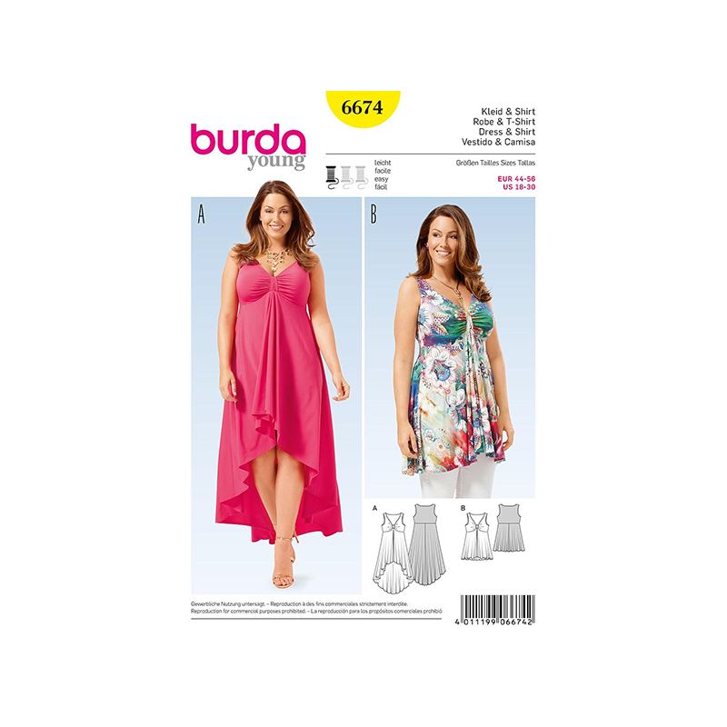 Patron Burda Style 6674 Robe et T-Shirt 44/56