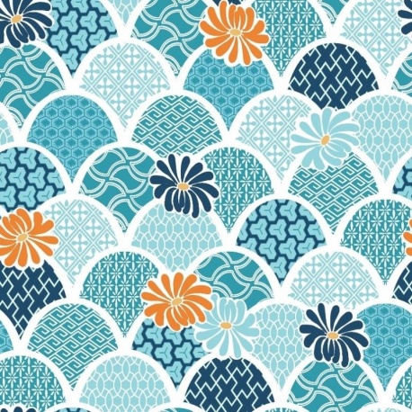 Tissu Popeline Imprimé Abstrait Bleu Canard 