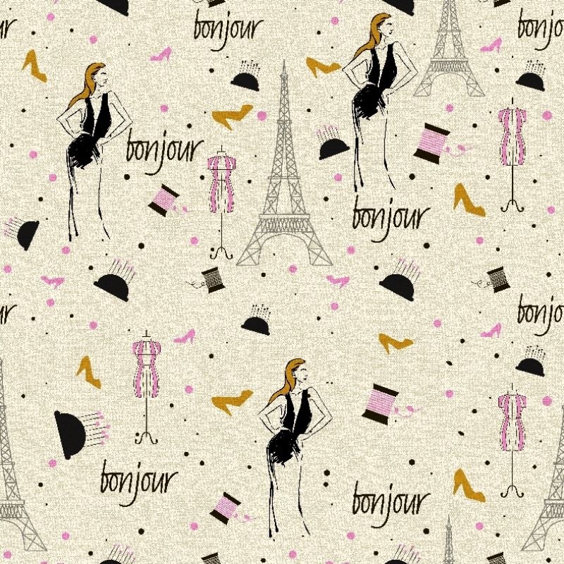 Tissu Toile Imprimée Fille Paris Beige