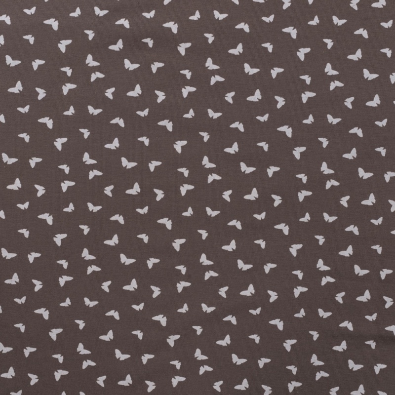 Tissu Jersey Coton Butterflies Marron Glacé