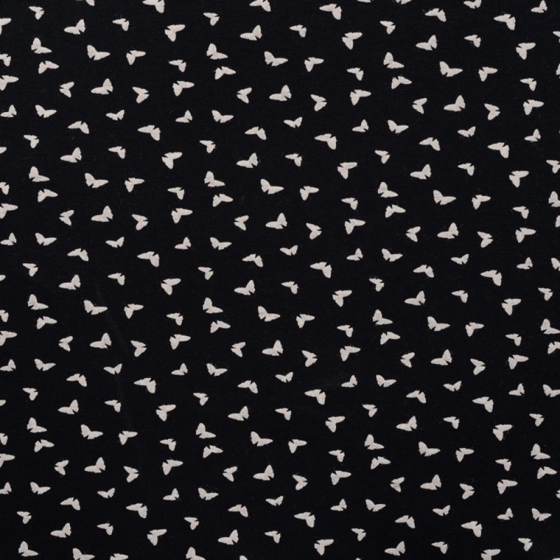 Tissu Jersey Coton Butterflies Noir 