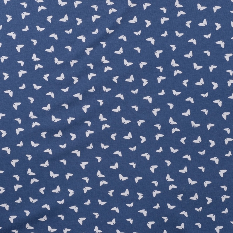 Tissu Jersey Coton Butterflies Bleu Jean