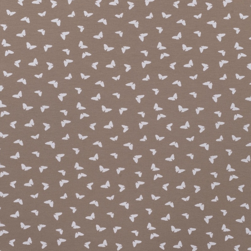 Tissu Jersey Coton Butterflies Taupe 