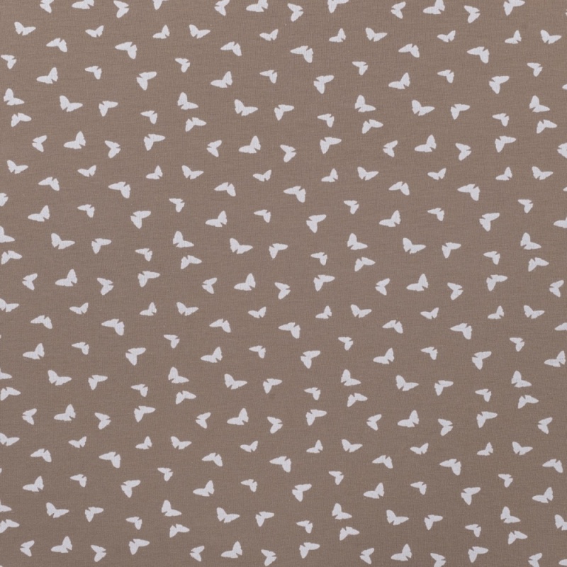 Tissu Jersey Coton Butterflies Taupe 