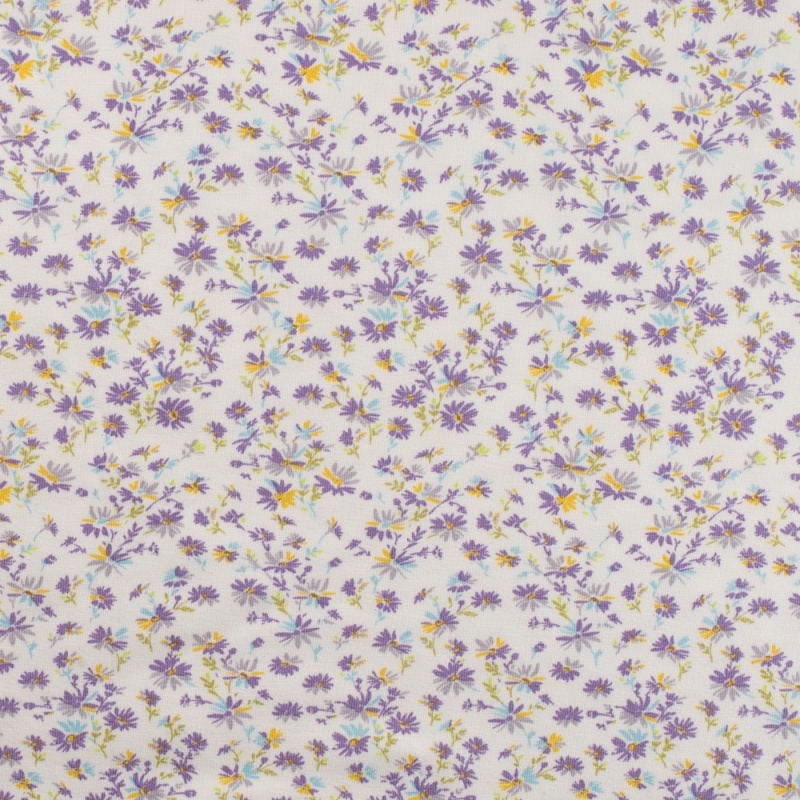 Tissu Jersey Coton Flowers Lila 