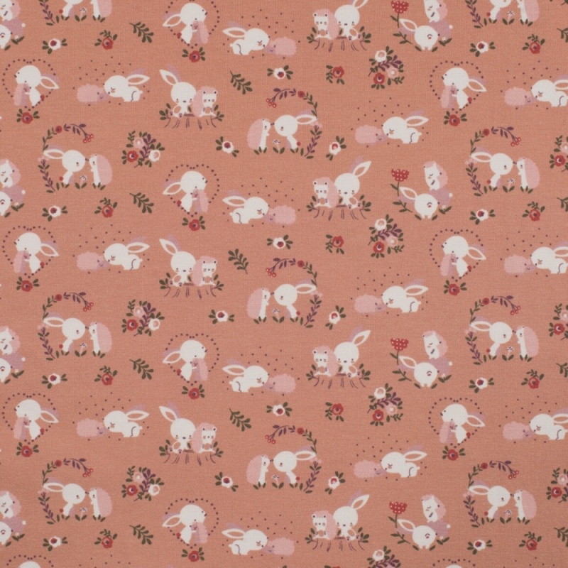 Tissu Jersey Coton Rabbits Terracotta Clair 