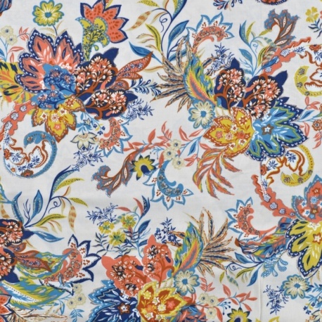 Tissu Viscose Chally Avec Foil Fleurs Blanc Cassé
