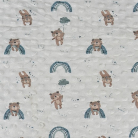 Tissu Bubble Minky Imprimé Ours arc-en-ciel Menthe 