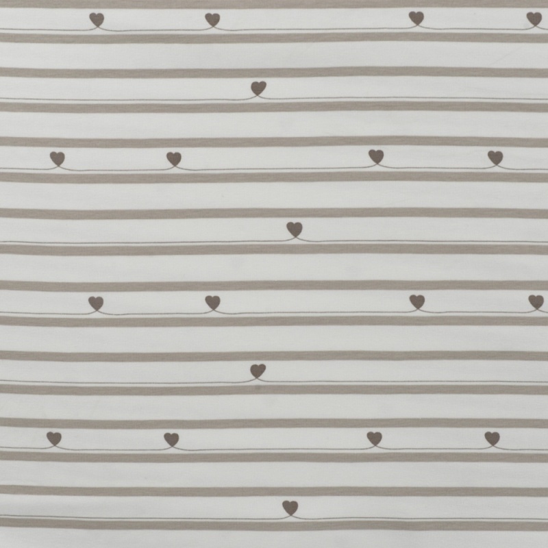 Tissu Jersey Coton Imprimé Rayure coeur Sable 