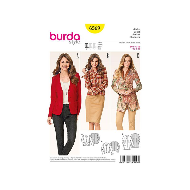 Patron Burda Style 6569 Veste taille 34/46