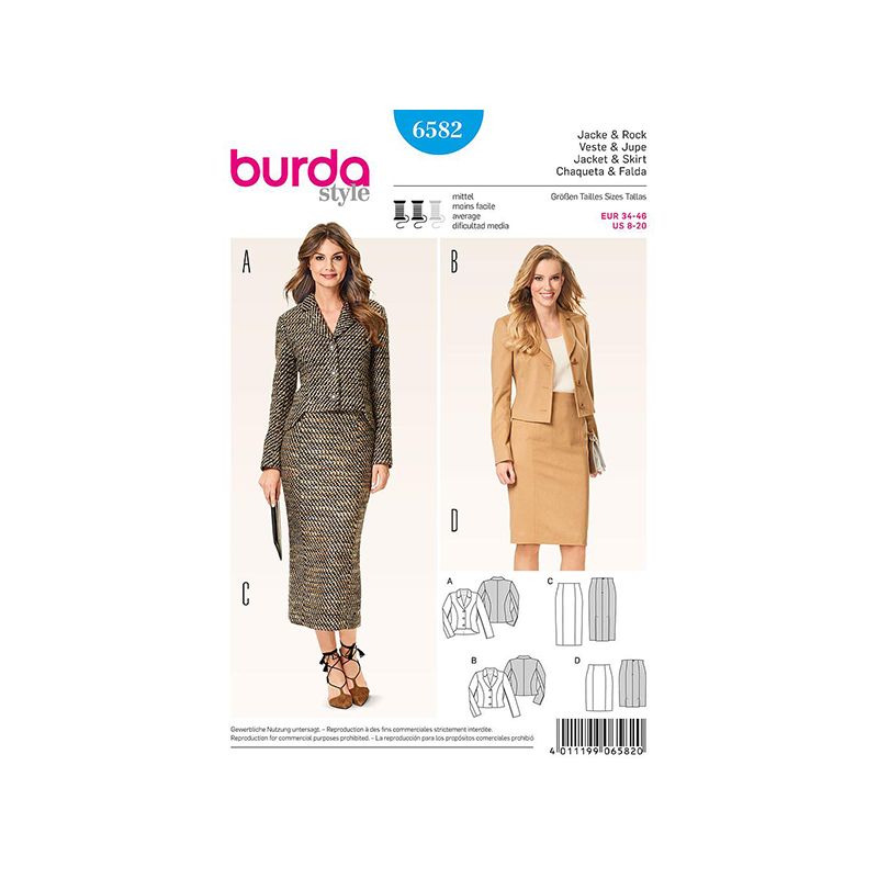 Patron Burda Style 6582 Veste et Jupe Taille 34/46