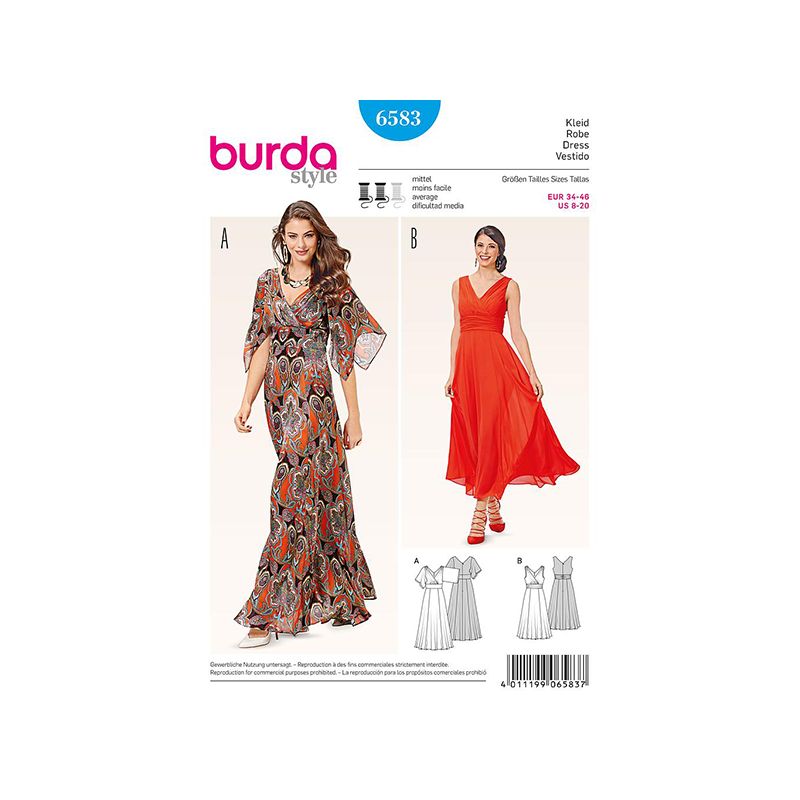 Patron Burda Style 6583 Robe Taille 34/46