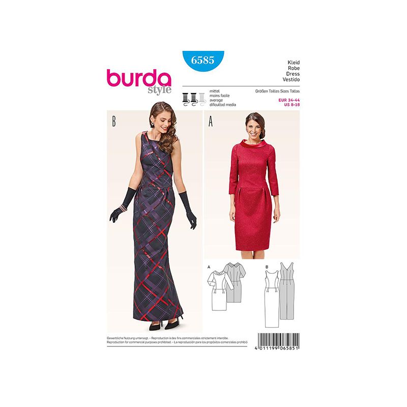 Patron Burda Style 6585 Robe Taille 34/44