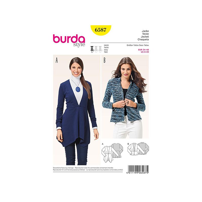 Patron Burda Style 6587 Veste Taille 34/46