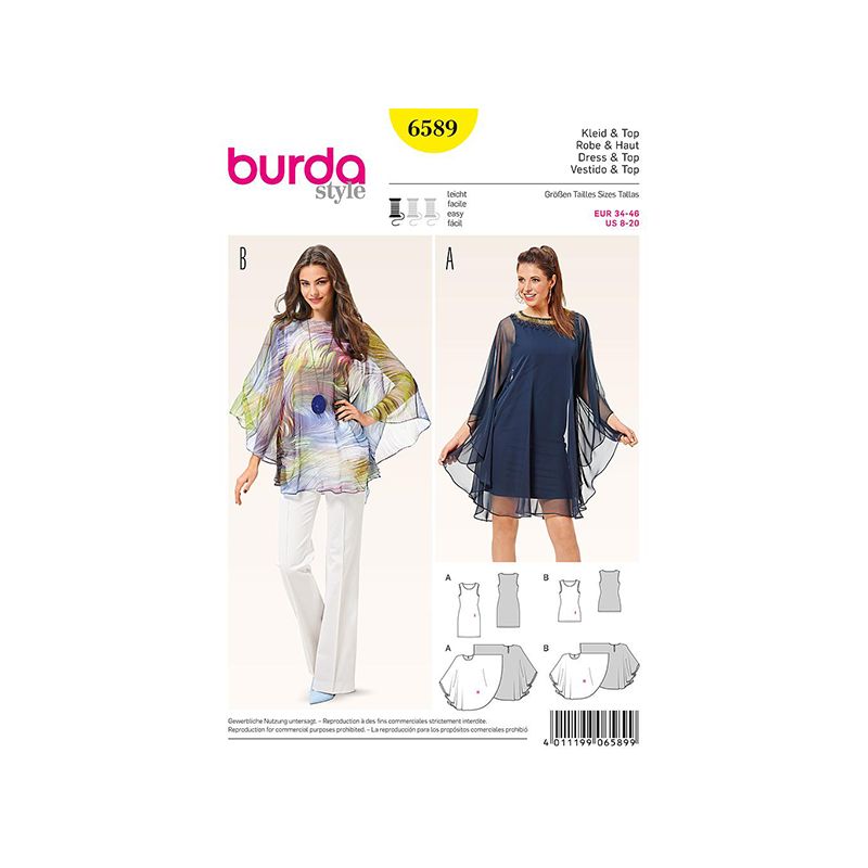 Patron Burda Style 6589 Robe et Haut Taille 34/46