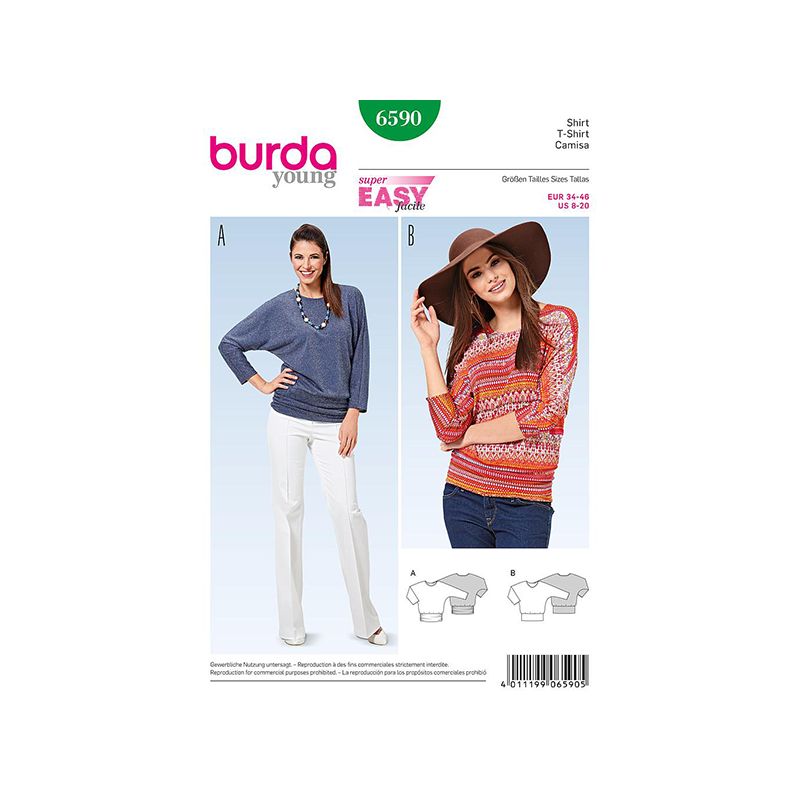 Patron Burda Style 6590 T-Shirt Taille 34/46